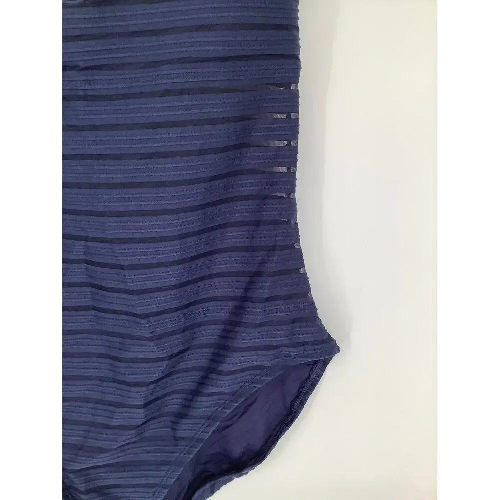 La Blanca Women's 12 Fluid Lines Lingerie Mesh Indigo One Piece Swimsuit J16-5